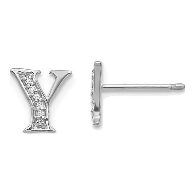 14K White Gold 0.8mm Round Diamond Initial Y Stud Earrings