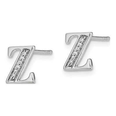 14K White Gold 0.8mm Round Diamond Initial Z Stud Earrings – view 3