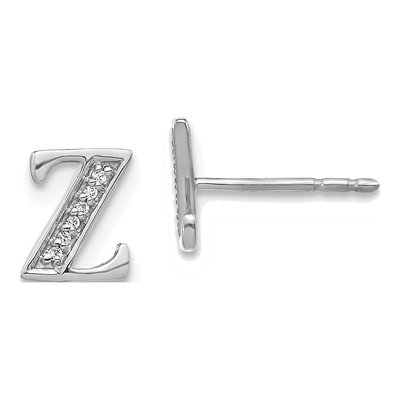 14K White Gold 0.8mm Round Diamond Initial Z Stud Earrings