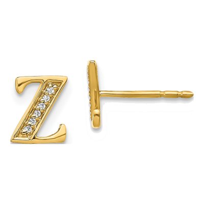 14K Yellow Gold 0.8mm Round Diamond Initial Z Stud Earrings