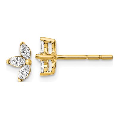 14K Yellow Gold 1/4 ct tw Diamond 3-Stone Marquise Stud Earrings