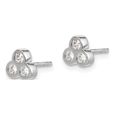 14K White Gold 1/4 ct tw 2.1mm Round Diamond 3-Stone Bezel Stud Earrings – view 2