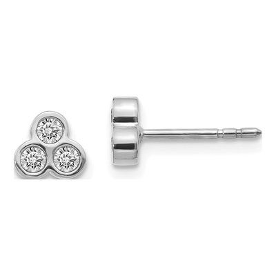 14K White Gold 1/4 ct tw 2.1mm Round Diamond 3-Stone Bezel Stud Earrings