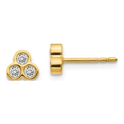 14K Yellow Gold 1/4 ct tw 2.1mm Round Diamond 3-Stone Bezel Stud Earrings