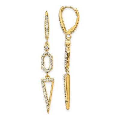 14K Yellow Gold 1/2 ct tw Diamond Triangle Leverback Earrings