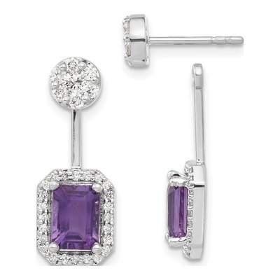 14K White Gold 5/8 ct tw Amethyst & Diamond Dangle Earrings