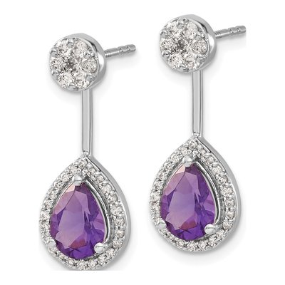 14K White Gold 5/8 ct tw Amethyst & Diamond Pear Dangle Earrings – view 2