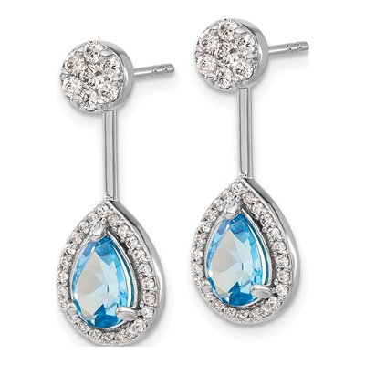 14K White Gold 5/8 ct tw Swiss Blue Topaz & Diamond Pear Dangle Earrings – view 2