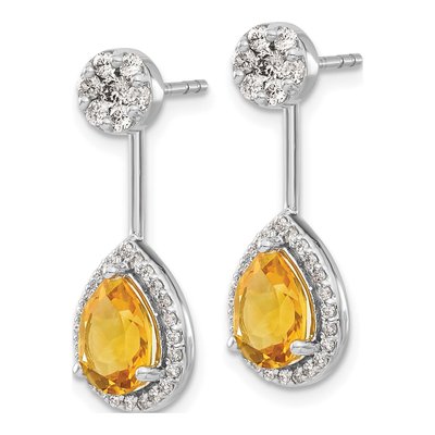 14K White Gold 5/8 ct tw Citrine & Diamond Pear Front Back Dangle Earrings – view 3