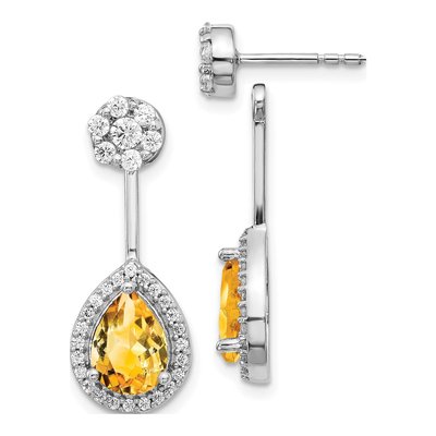 14K White Gold 5/8 ct tw Citrine & Diamond Pear Front Back Dangle Earrings
