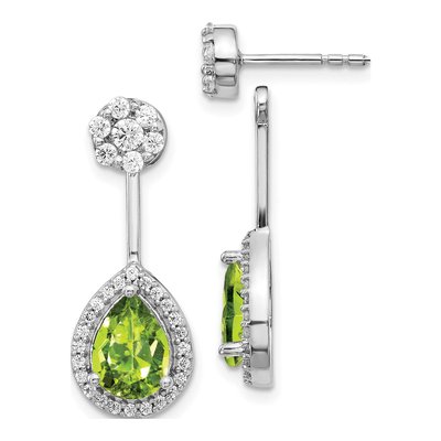 14K White Gold 5/8 ct tw Peridot & Diamond Front-Back Dangle Earrings