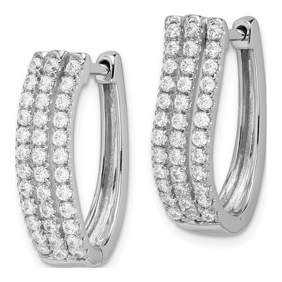 14K White Gold 1 ct tw 20mm Diamond 3-Row Huggie Hoop Earrings – view 2