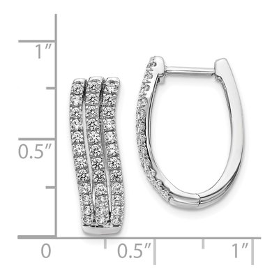 14K White Gold 1 ct tw 20mm Diamond 3-Row Huggie Hoop Earrings – view 4