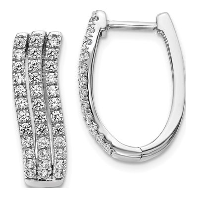 14K White Gold 1 ct tw 20mm Diamond 3-Row Huggie Hoop Earrings