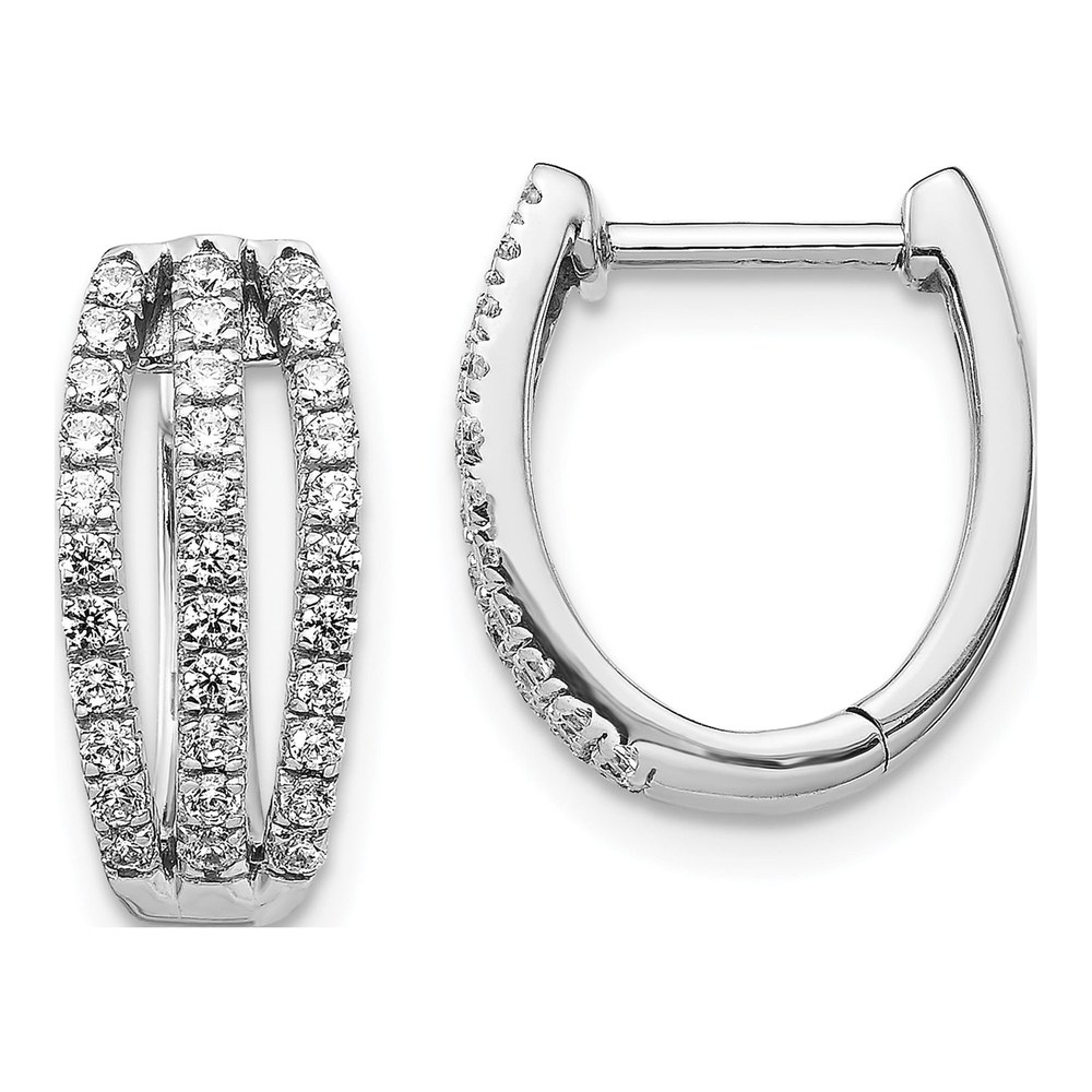 14K White Gold 3-Row Diamond Hoop Earrings