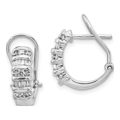 14K White Gold 1/2 ct tw 14mm Diamond Omega Back Hoop Earrings