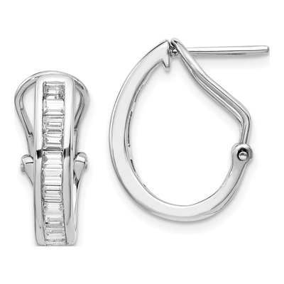 14K White Gold 1/2 ct tw 18mm Diamond Baguette Hoop Earrings
