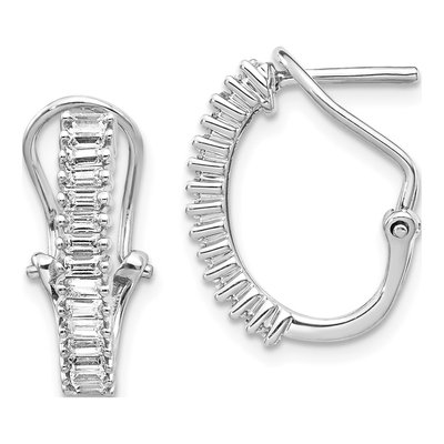 14K White Gold 1/2 ct tw 17mm Diamond Baguette Hoop Earrings