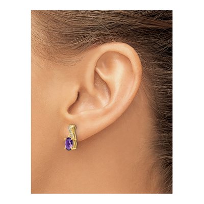 10K Yellow Gold 1/20 ct tw Amethyst & Diamond Oval Dangle Earrings – view 4