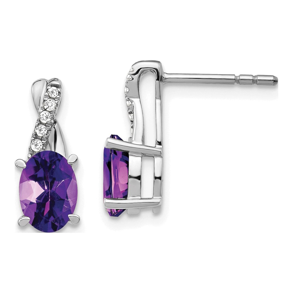 14K White Gold 1/20 ct tw Amethyst & Diamond Dangle Earrings