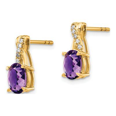 14K Yellow Gold 1/20 ct tw Amethyst & Diamond Dangle Earrings – view 2
