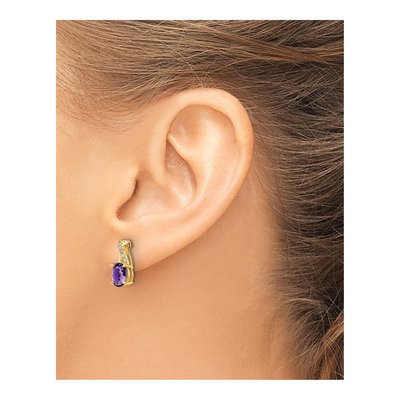 14K Yellow Gold 1/20 ct tw Amethyst & Diamond Dangle Earrings – view 3