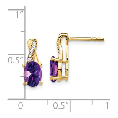 14K Yellow Gold 1/20 ct tw Amethyst & Diamond Dangle Earrings – view 4