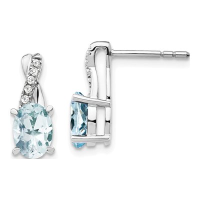14K White Gold 1/20 ct tw Aquamarine & Diamond Dangle Earrings