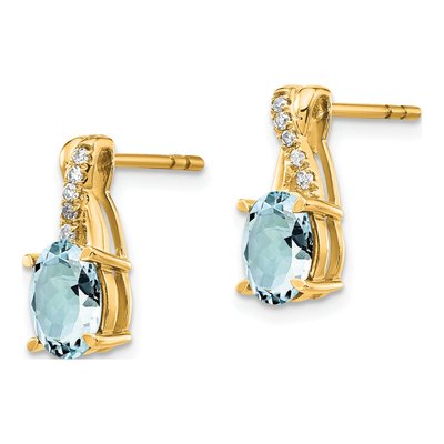 14K Yellow Gold Aquamarine & Diamond Post Earrings – view 2