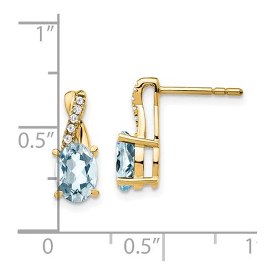 14K Yellow Gold Aquamarine & Diamond Post Earrings – view 4