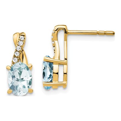 14K Yellow Gold Aquamarine & Diamond Post Earrings