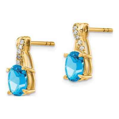 10K Yellow Gold 1/20 ct tw Swiss Blue Topaz & Diamond Dangle Earrings – view 3