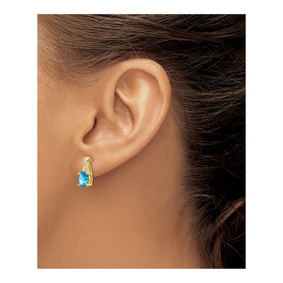 10K Yellow Gold 1/20 ct tw Swiss Blue Topaz & Diamond Dangle Earrings – view 4