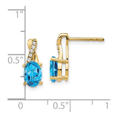 10K Yellow Gold 1/20 ct tw Swiss Blue Topaz & Diamond Dangle Earrings – view 5