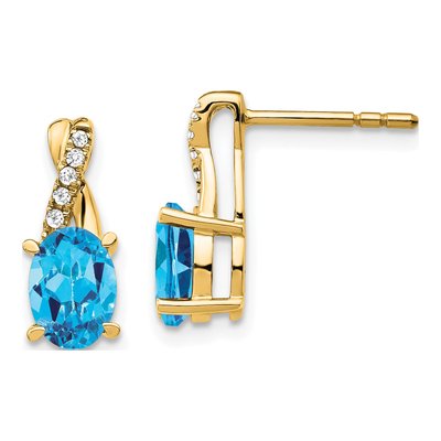 10K Yellow Gold 1/20 ct tw Swiss Blue Topaz & Diamond Dangle Earrings