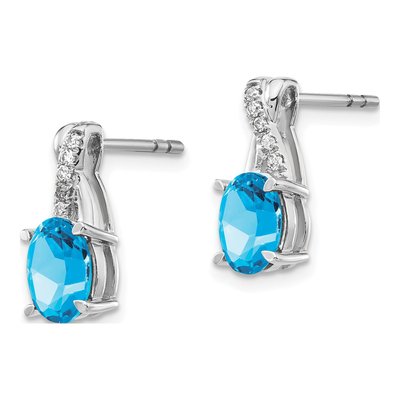 14K White Gold 1/20 ct tw Swiss Blue Topaz & Diamond Oval Dangle Earrings – view 2