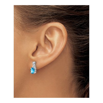 14K White Gold 1/20 ct tw Swiss Blue Topaz & Diamond Oval Dangle Earrings – view 3