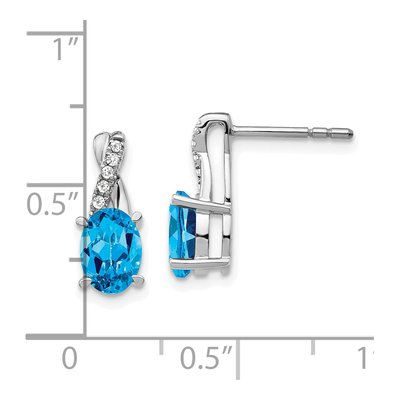 14K White Gold 1/20 ct tw Swiss Blue Topaz & Diamond Oval Dangle Earrings – view 4