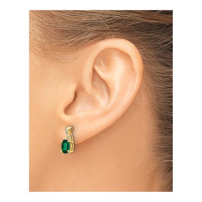 10K Yellow Gold 1/20 ct tw Lab-Created Emerald & Diamond Oval May Dangle Earrings – view 4