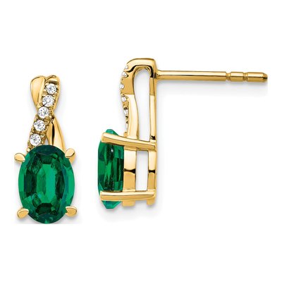 10K Yellow Gold 1/20 ct tw Lab-Created Emerald & Diamond Oval May Dangle Earrings