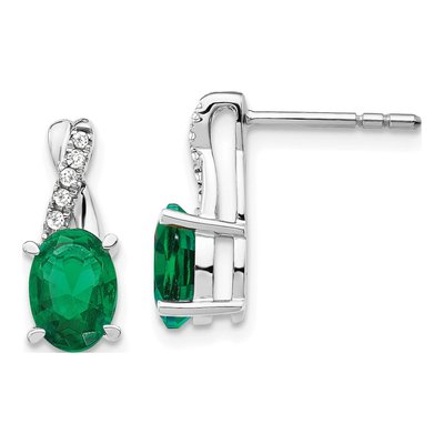 14K White Gold 1/20 ct tw Lab-Created Emerald & Diamond Dangle Earrings
