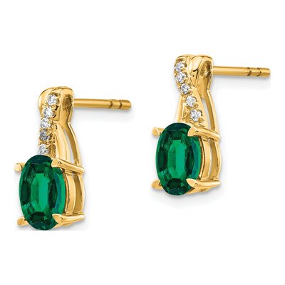 14K Yellow Gold 1/20 ct tw Lab-Created Emerald & Diamond Oval May Dangle Earrings – view 2