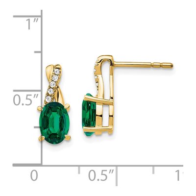 14K Yellow Gold 1/20 ct tw Lab-Created Emerald & Diamond Oval May Dangle Earrings – view 4