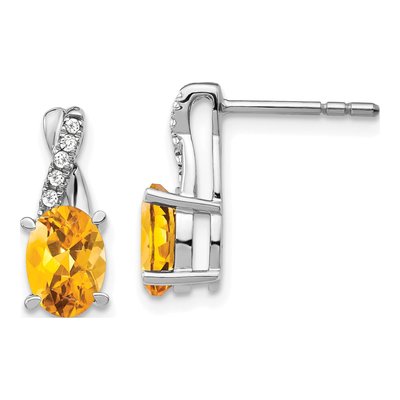 14K White Gold 1/20 ct tw Citrine & Diamond Dangle Earrings
