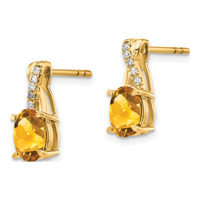 14K Yellow Gold 1/20 ct tw Citrine & Diamond Oval Dangle Earrings – view 2