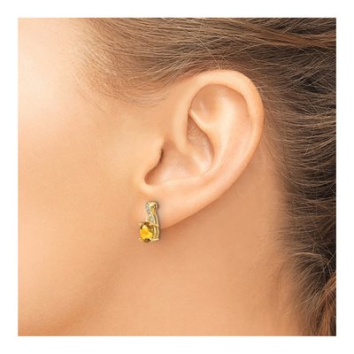 14K Yellow Gold 1/20 ct tw Citrine & Diamond Oval Dangle Earrings – view 3