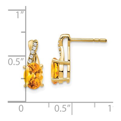 14K Yellow Gold 1/20 ct tw Citrine & Diamond Oval Dangle Earrings – view 4