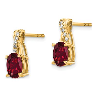 10K Yellow Gold 1/20 ct tw Lab-Created Ruby & Diamond Dangle Earrings – view 3