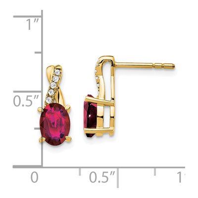 14K Yellow Gold 1/20 ct tw Lab-Created Ruby & Diamond Dangle Earrings – view 4