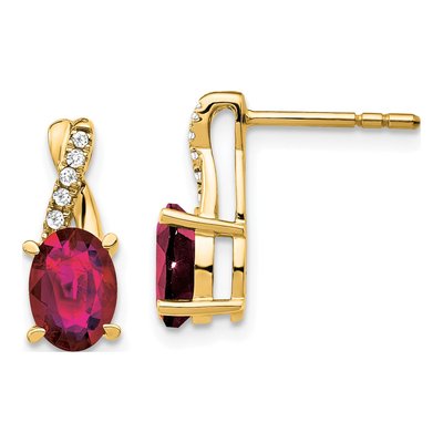 14K Yellow Gold 1/20 ct tw Lab-Created Ruby & Diamond Dangle Earrings
